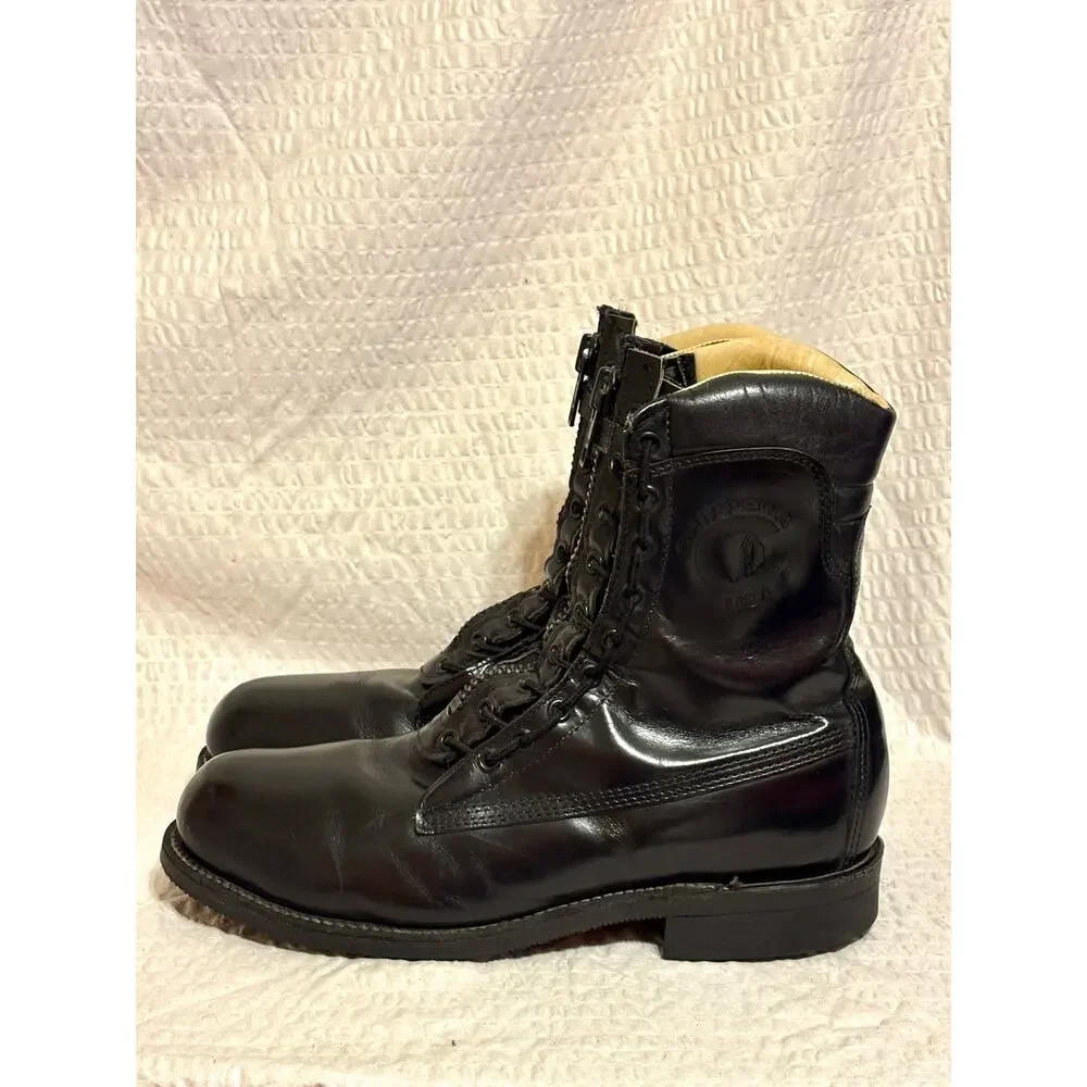Chippewa USA VTG Steel Toe Black Leather Trooper Tactical Moto Boots Men Size 9C